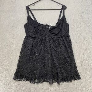 Adore Me Babydoll Womens 4X Black Lace Wired Floral Blaize Lingerie Ruffle Hem